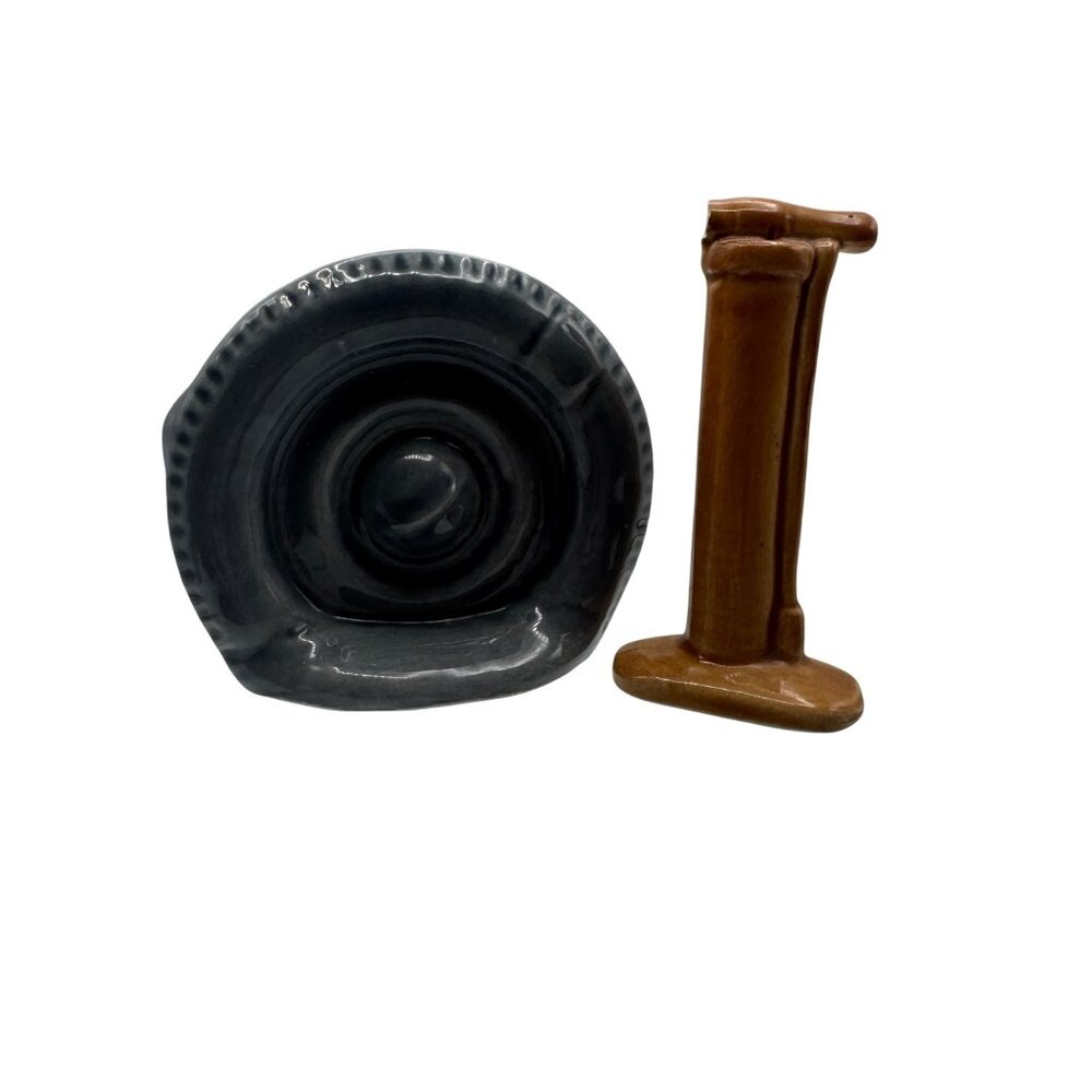 Vintage Ceramic Tire & Pump Salt and Pepper Shaker Set